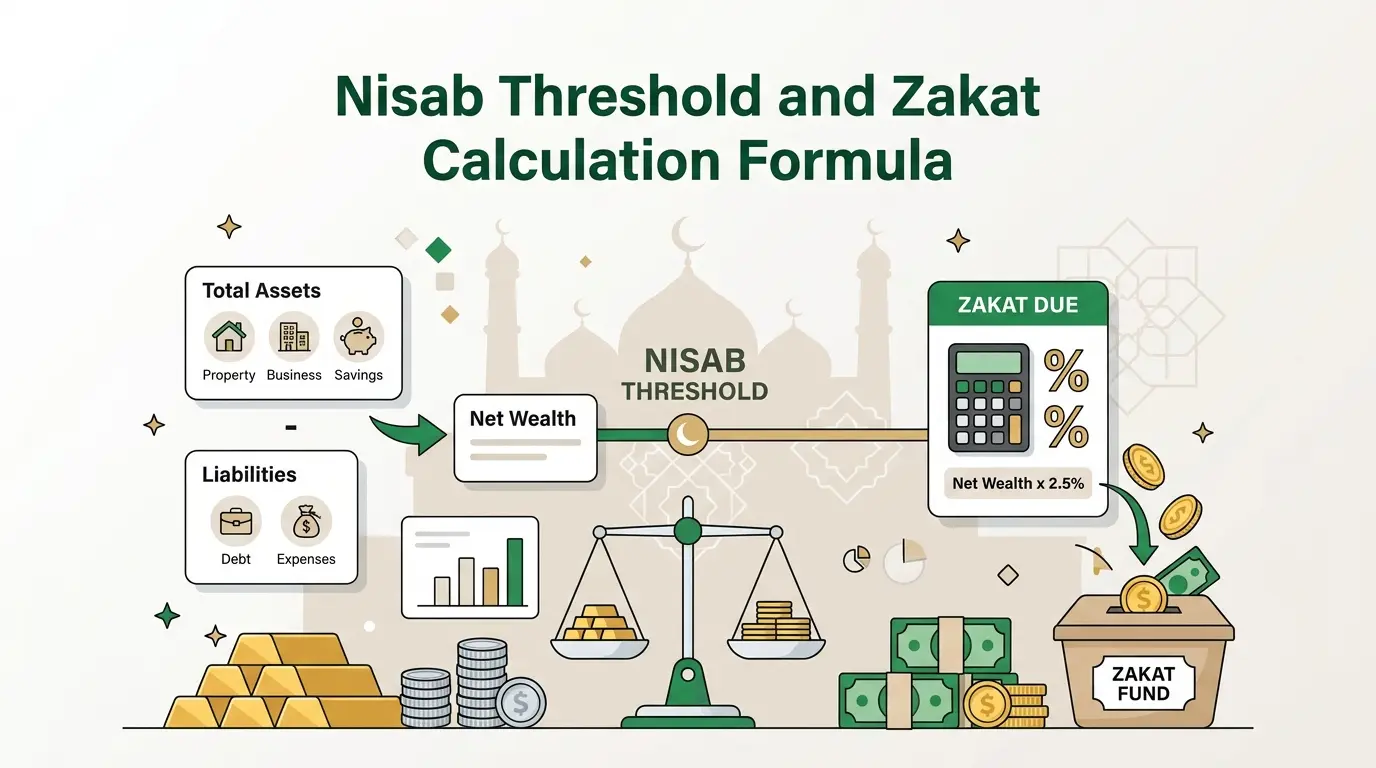 Nisab threshold and Zakat calculation formula