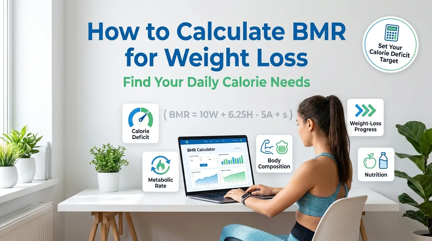How to calculate BMR for weight loss — person using BMR calculator with formula and calorie deficit target